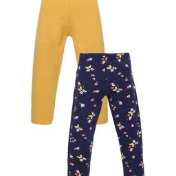 Plum Tree Kids Navy & Yellow Cotton Floral Print Leggings-picture-32
