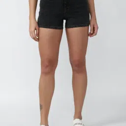 Forever 21 Black Cotton Regular Fit Shorts-image-4