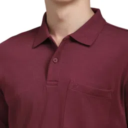 Louis Philippe Maroon Cotton Regular fit Solid Polo T-shirts image 4
