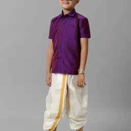 Ramraj Boys Violet Cream Shirt & Dhoti Set image 4