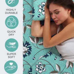 Layers Bloom Blue Microfiber 115 GSM Double Bedsheet with 2 Pillow Covers image 4