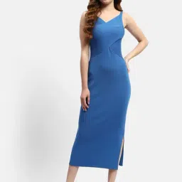 MADAME Royal Blue Slim Fit Bodycon Dress-picture-20