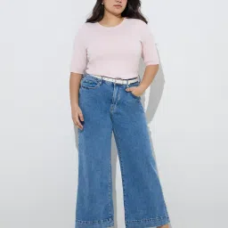 Gia by Westside Light Pink Solid Knitted T-Shirt image 4