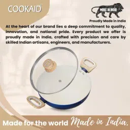 Cookaid Blue Aluminium Velora Series Non Stick Ceramic Kadhai with Glass Lid (22 cm) image 3