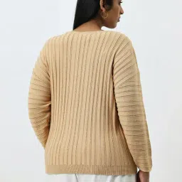Gia by Westside Beige Self-Striped Sweater image 2