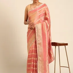 Mohey Pink Zari Saree with Blouse Piece image 4