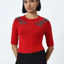 Wardrobe by Westside Red Embellished Top-picture-35