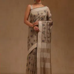 Soch Beige Embroidered Saree With Unstitched Blouse-picture-29