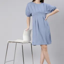 showoffff SHOWOFF Blue & White Printed A Line Dress image 4