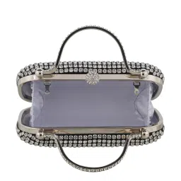 Metro Silver Synthetic Embellished Clutch image 4