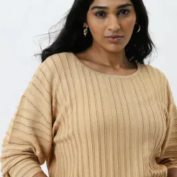 Gia by Westside Beige Self-Striped Sweater image 5