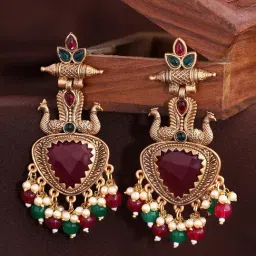 Priyaasi Temple Style Peacock Beaded Dangler Earrings-picture-39