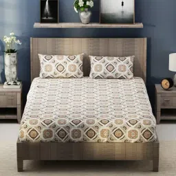 KOPA Santiago Brown Microfibre Printed 192 TC King Flat Bedsheet with 2 Pillow Covers-picture-3