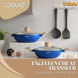 Cookaid Blue Aluminium Velora Series Non Stick Ceramic Coating Kadhai - Set of 2 image 3
