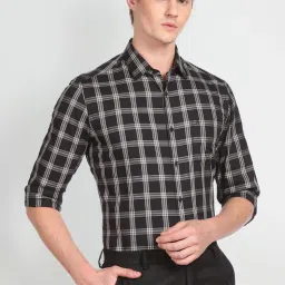 Arrow Black Cotton Slim Fit Checks Shirt image 4