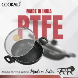 Cookaid ?Black Aluminium Neo Glide Series Non Stick PTFE Kadhai with Glass Lid (24 cm) image 4