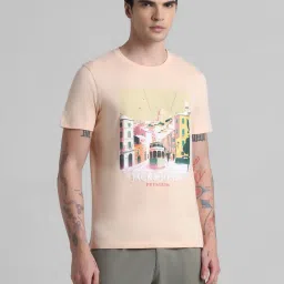 Jack & Jones Peach Parfait Cotton Slim Fit Printed T-Shirt image 4