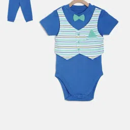 MINIKLUB Kids Blue & Mint Green Striped Bodysuit with Pants-picture-38