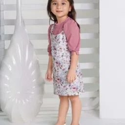 Peppermint Kids Pink & White Polyester Straight Fit 1 Top and 1 Dungaree image 4