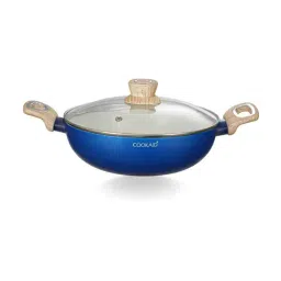 Cookaid Blue Aluminium Velora Series Non Stick Ceramic Kadhai with Glass Lid (22 cm) image 2