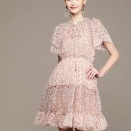 Label Ritu Kumar Pink Floral A Line Short Dress-picture-1