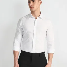 arrow new york Arrow Newyork White Cotton Slim Fit Striped Shirt image 4