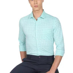 Arrow Green Cotton Slim Fit Checks Shirt image 4