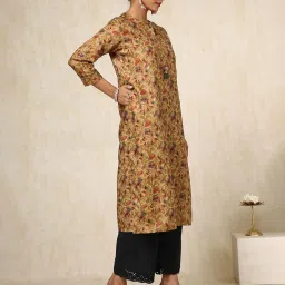 Soch Mustard Poly Linen Floral Kurta image 4