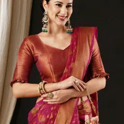 Saree Mall Pink Woven Saree With Unstitched Blouse image 4