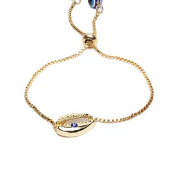 DUGRISTYLE Gold-Plated & Blue Stone Shell Evil Eye Design Charm Bracelet-picture-13