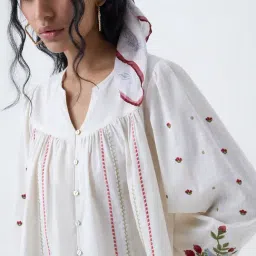 Bombay Paisley by Westside Off-White Embroidered Cotton Top image 4