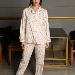 Odette Off White Printed Night Suit Set image 4