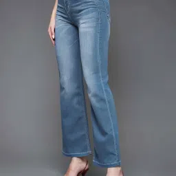 Miss Chase Light Blue Clean Look Regular Length Blast Effect Light Weight Denim Jeans image 4