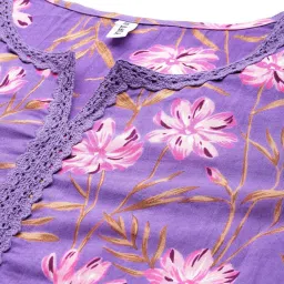 Yufta Purple Pure Cotton Floral Print Kurta Pant Set image 4