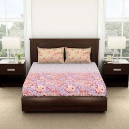 Spaces Orchid Tint Cotton 144 TC Double Bed Sheet With Pillow Covers-picture-42