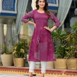 Juniper Wine Floral Fit & Flare Kurta-image-2