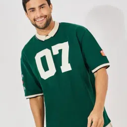 Styli Green Oversized Printed Polo T-Shirt-image-74