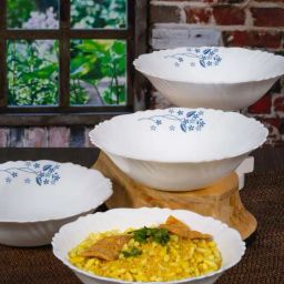 Cello White & Blue Opalware Snack Bowl (0.42 L) - Set of 4-picture-2