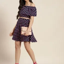 Qurvii Navy & Pink Polka Dot Skirt image 4