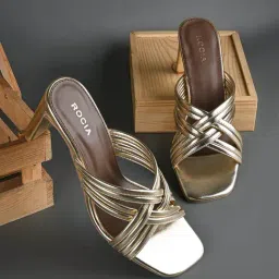 Rocia by Regal Women's Golden Cross Strap Sandals-image-14