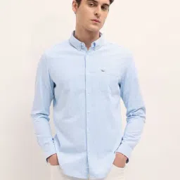 The Bear House Blue Cotton Slim Fit Striped Shirt-picture-17