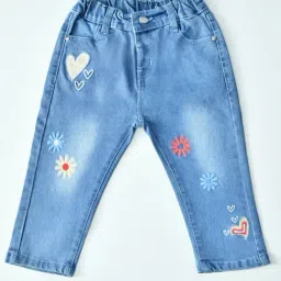 Bella Moda Girls Blue Denim Embroidered Comfort Fit Jeans-picture-15