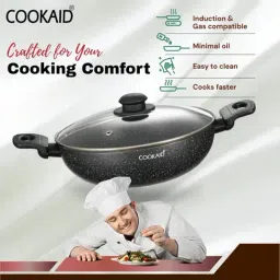 Cookaid ?Black Aluminium Neo Glide Series Non Stick PTFE Kadhai with Glass Lid (24 cm) image 3