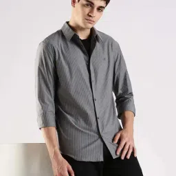 Calvin Klein Jeans Grey Cotton Slim Fit Striped Shirt-image-86