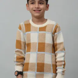 Cantabil Kids Brown & White Checks Full Sleeves Sweater-image-53