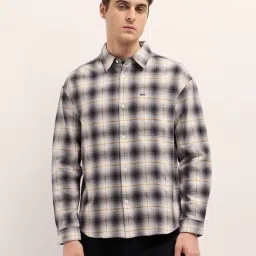 The Bear House Grey Cotton Relaxed Fit Checks Shirt-image-35