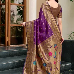 Mitera Woven Design Zari Silk Blend Heavy Work Paithani Saree image 3