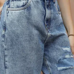 Ginger By Lifestyle Mid Blue Cotton Regular Fit Distressed Jeans image 5