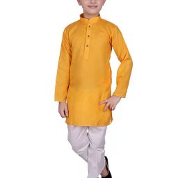 Pro-Ethic Style Developer Kids Yellow & White Solid Full Sleeves Kurta with Pyjamas-picture-2