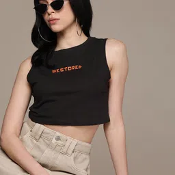 The Roadster Life Co. Typography Printed Sleeveless Crop T-shirt-image-69